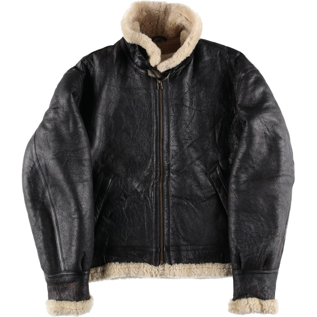 Vintage 1980'S KIABI WINCH B-3 Type Sheepskin Mouton Flight Jacket, Men's Size L genuine leather black type Vintage Second Hand