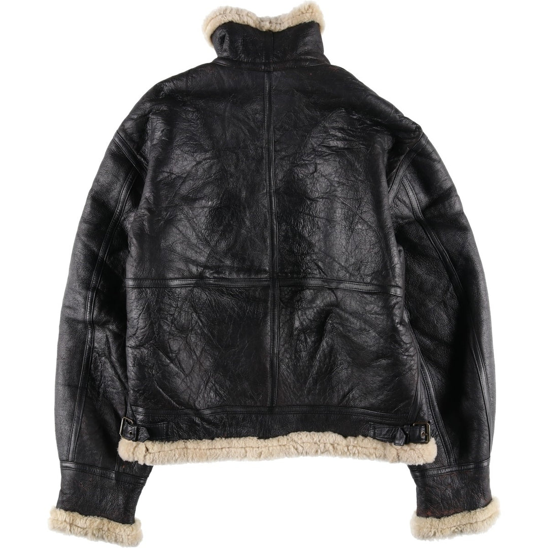 Vintage 1980'S KIABI WINCH B-3 Type Sheepskin Mouton Flight Jacket, Men's Size L genuine leather black type Vintage Second Hand