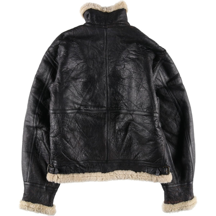 Vintage 1980'S KIABI WINCH B-3 Type Sheepskin Mouton Flight Jacket, Men's Size L genuine leather black type Vintage Second Hand