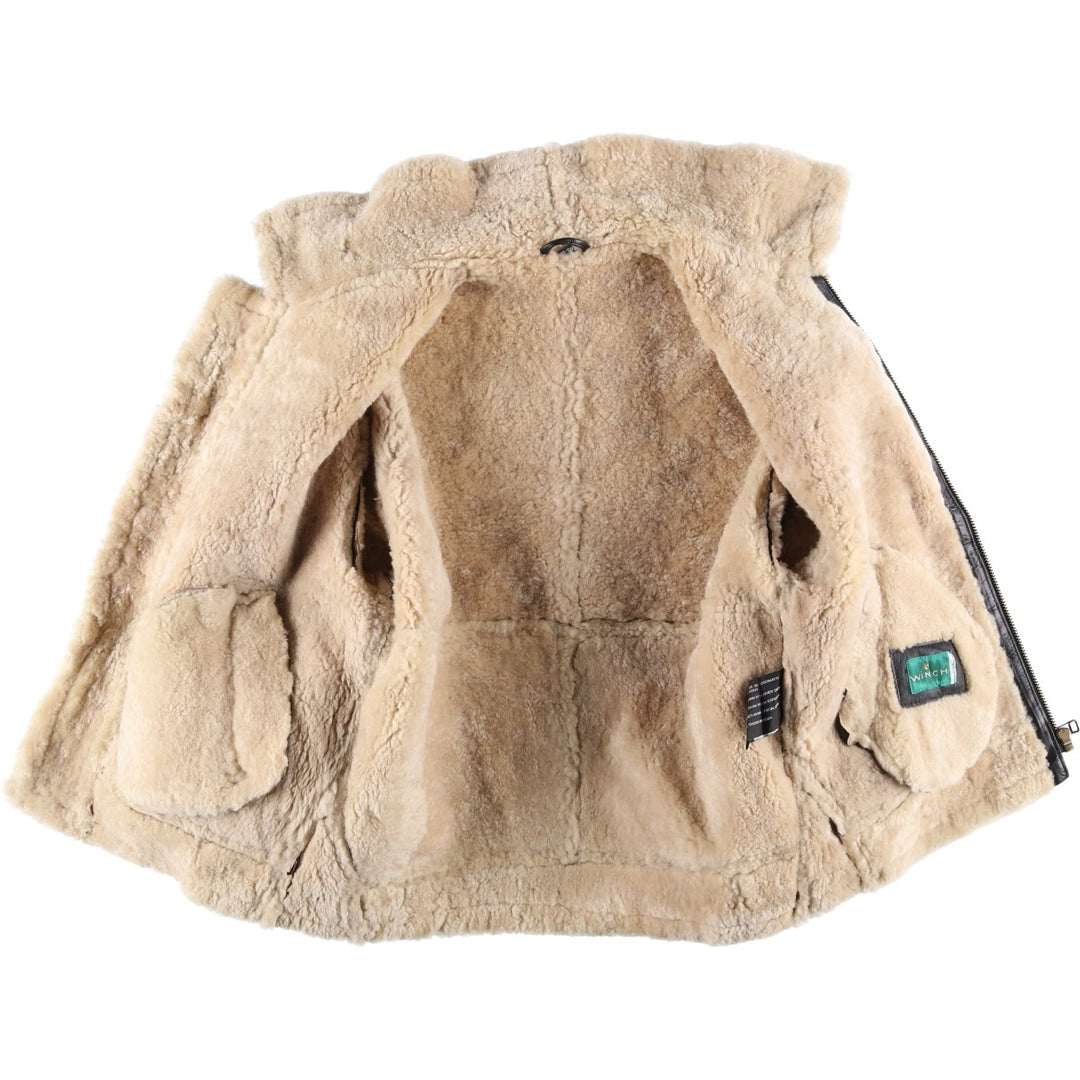 Vintage 1980'S KIABI WINCH B-3 Type Sheepskin Mouton Flight Jacket, Men's Size L genuine leather black type Vintage Second Hand