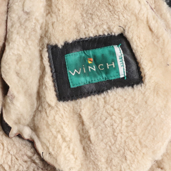 Vintage 1980'S KIABI WINCH B-3 Type Sheepskin Mouton Flight Jacket, Men's Size L genuine leather black type Vintage Second Hand