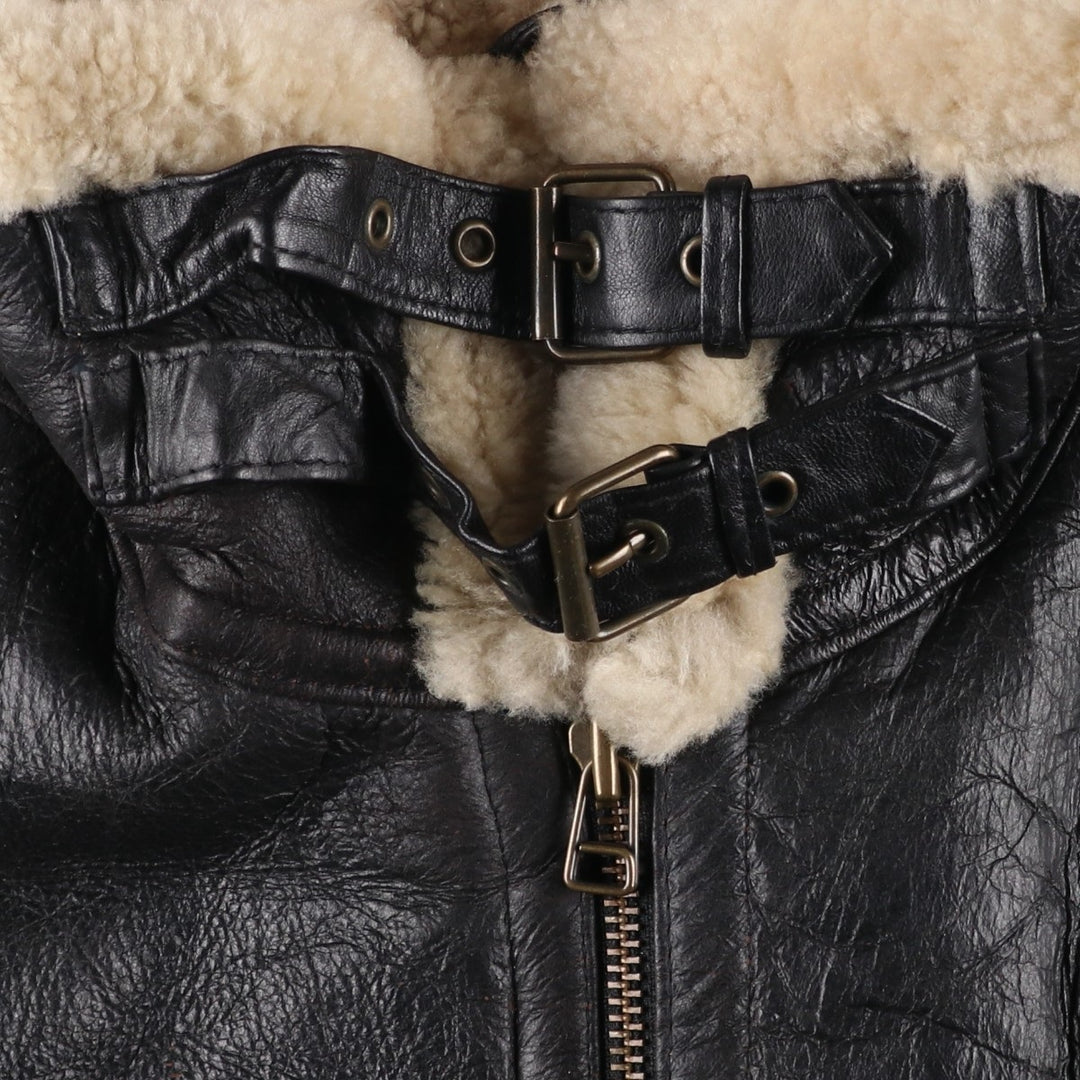 Vintage 1980'S KIABI WINCH B-3 Type Sheepskin Mouton Flight Jacket, Men's Size L genuine leather black type Vintage Second Hand