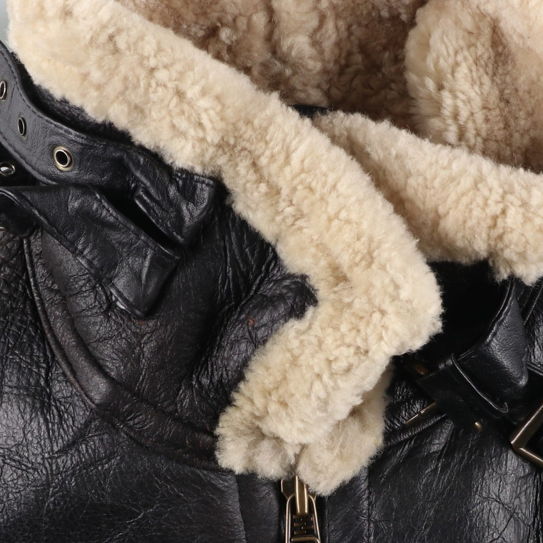 Vintage 1980'S KIABI WINCH B-3 Type Sheepskin Mouton Flight Jacket, Men's Size L genuine leather black type Vintage Second Hand