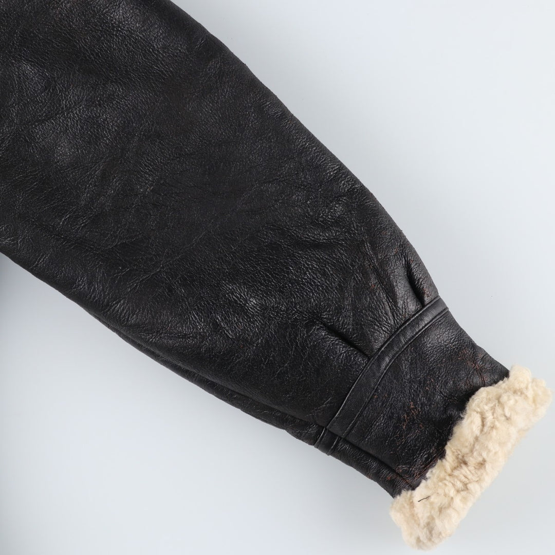 Vintage 1980'S KIABI WINCH B-3 Type Sheepskin Mouton Flight Jacket, Men's Size L genuine leather black type Vintage Second Hand