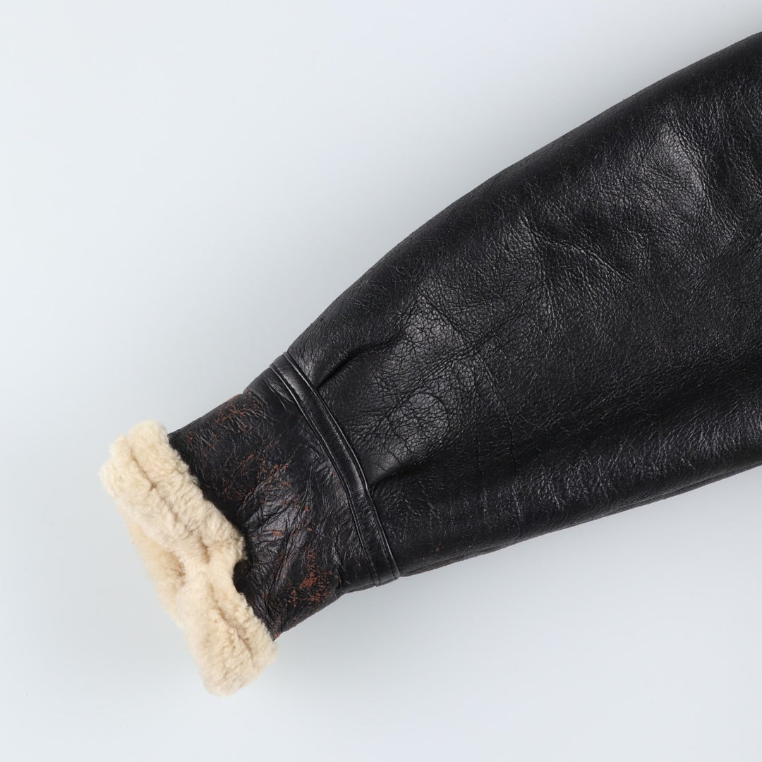 Vintage 1980'S KIABI WINCH B-3 Type Sheepskin Mouton Flight Jacket, Men's Size L genuine leather black type Vintage Second Hand
