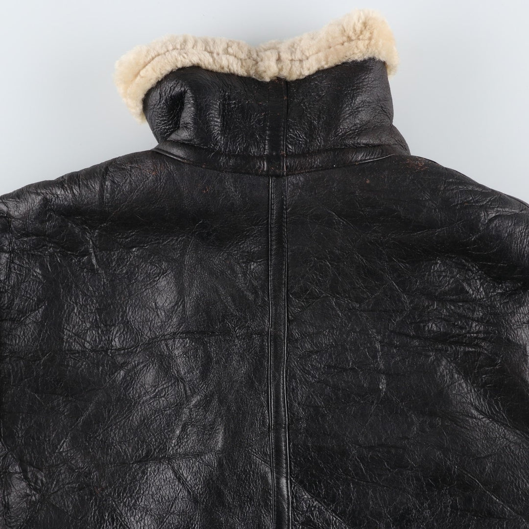 Vintage 1980'S KIABI WINCH B-3 Type Sheepskin Mouton Flight Jacket, Men's Size L genuine leather black type Vintage Second Hand
