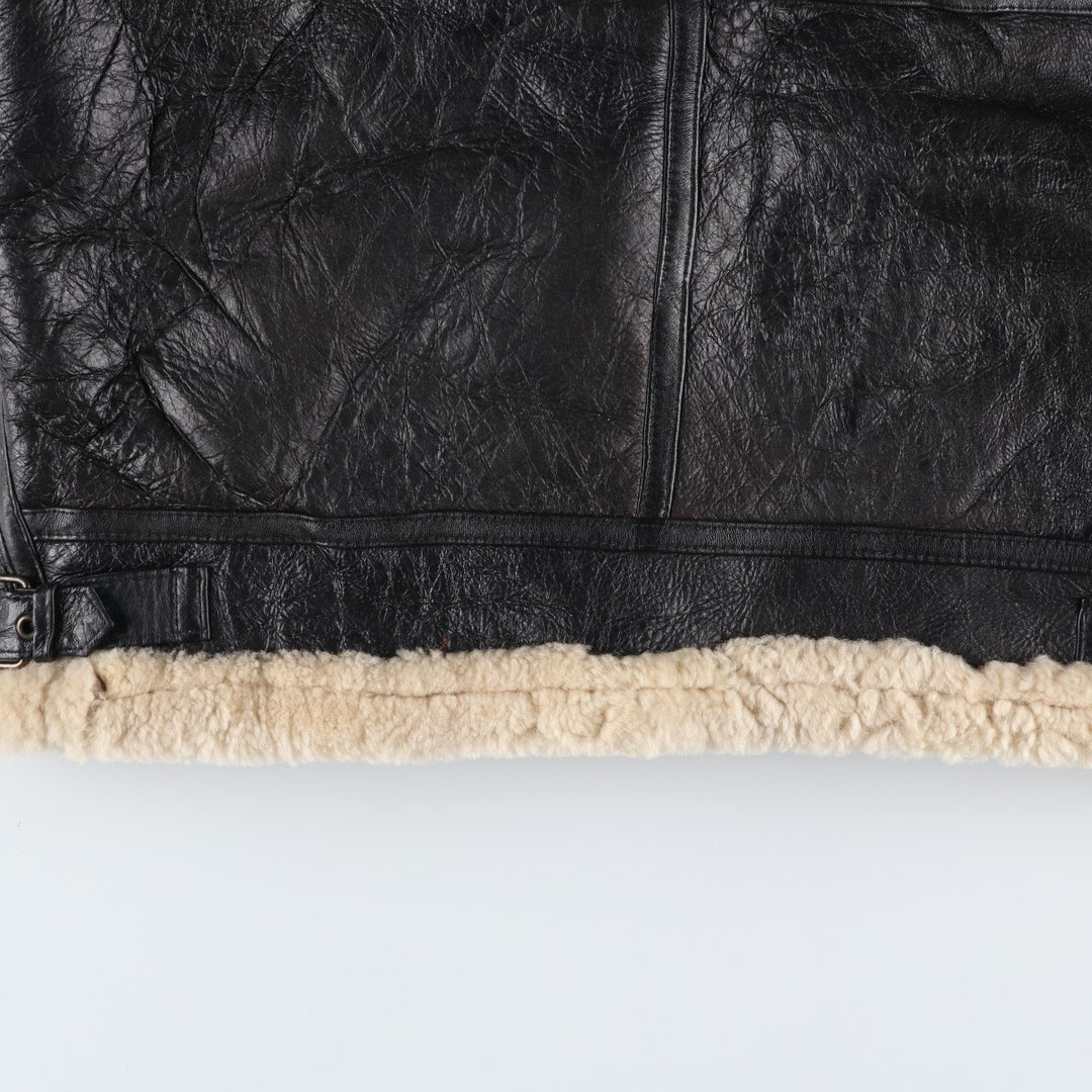 Vintage 1980'S KIABI WINCH B-3 Type Sheepskin Mouton Flight Jacket, Men's Size L genuine leather black type Vintage Second Hand