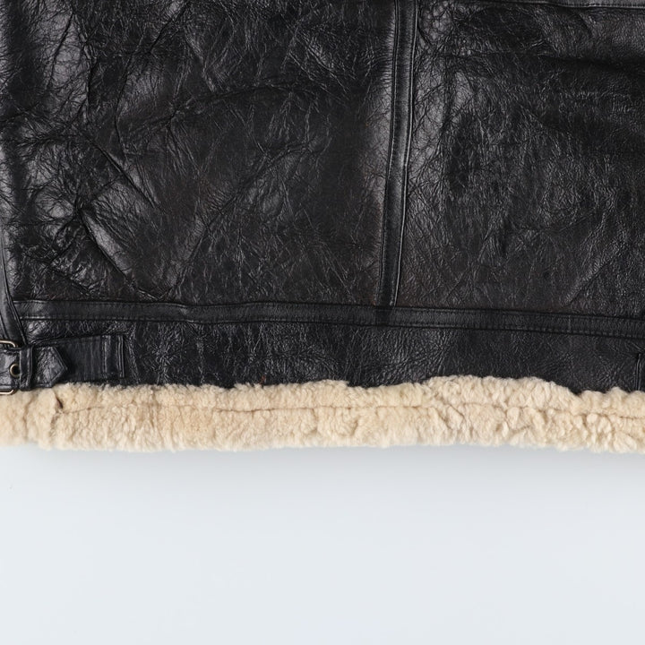 Vintage 1980'S KIABI WINCH B-3 Type Sheepskin Mouton Flight Jacket, Men's Size L genuine leather black type Vintage Second Hand
