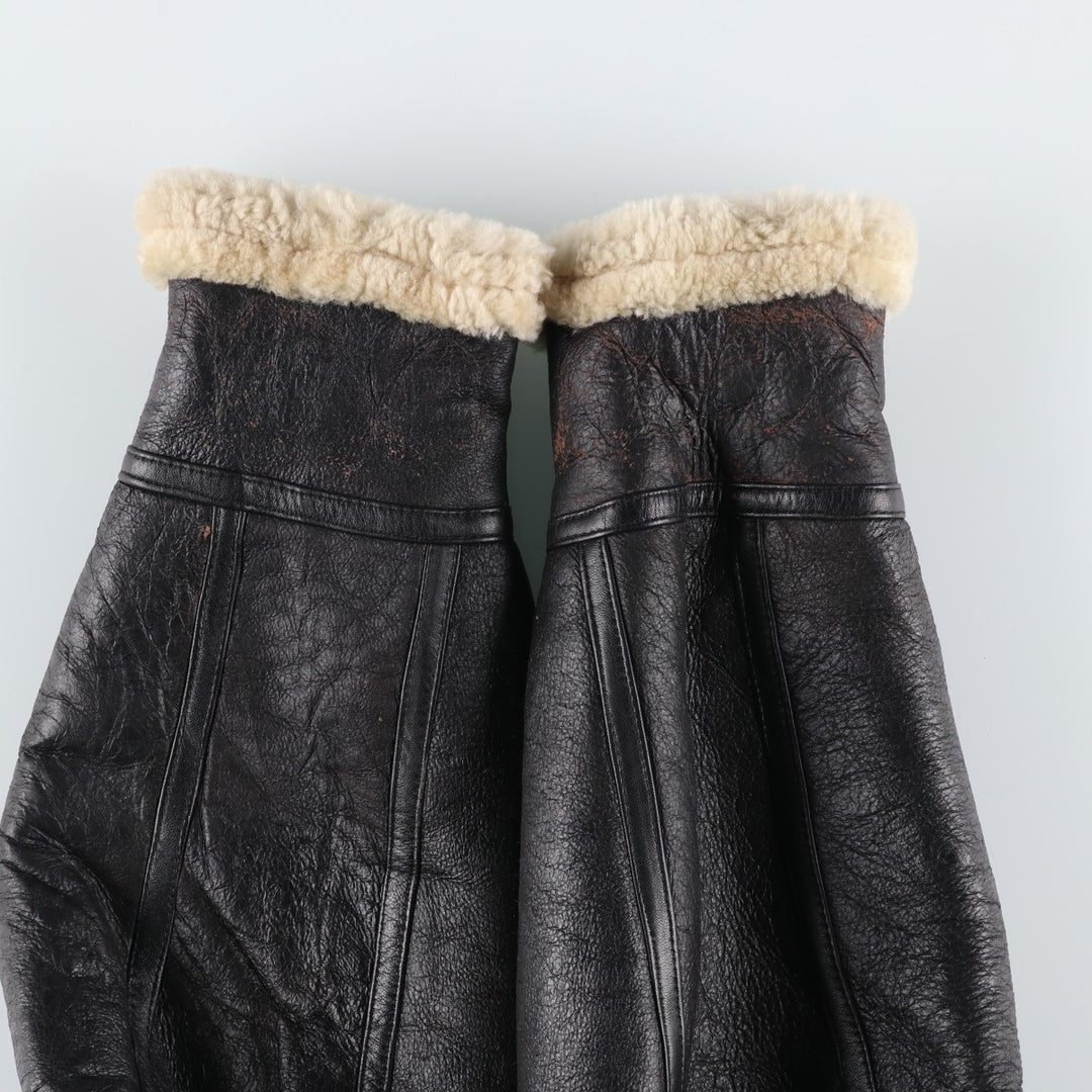 Vintage 1980'S KIABI WINCH B-3 Type Sheepskin Mouton Flight Jacket, Men's Size L genuine leather black type Vintage Second Hand