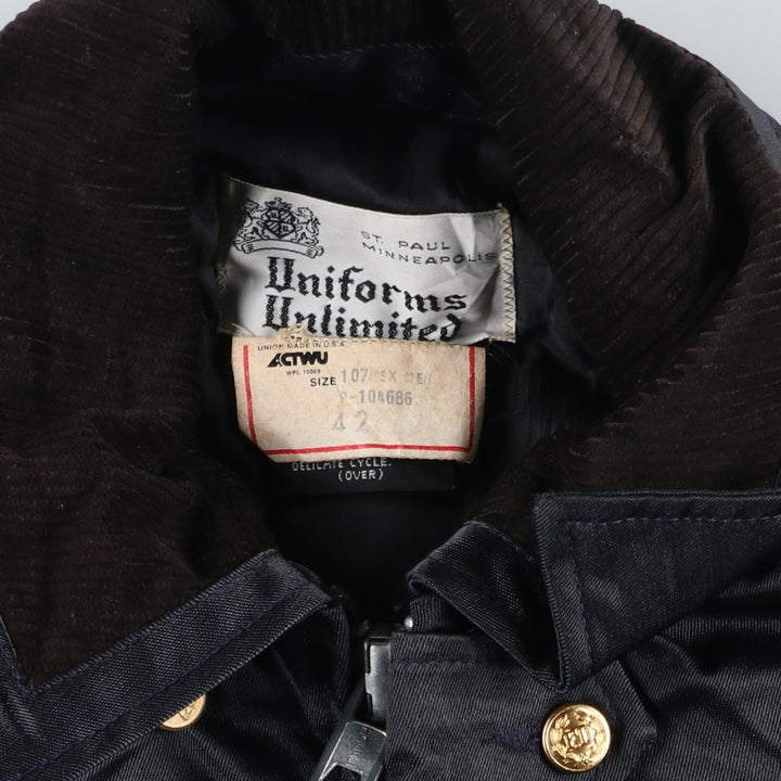Vintage 80s-90'S Uniforms Unlimited Policeman Jacket, Padded Puffer Jacket, Made in USA, Men's Size L Rayon black type Vintage Second Hand