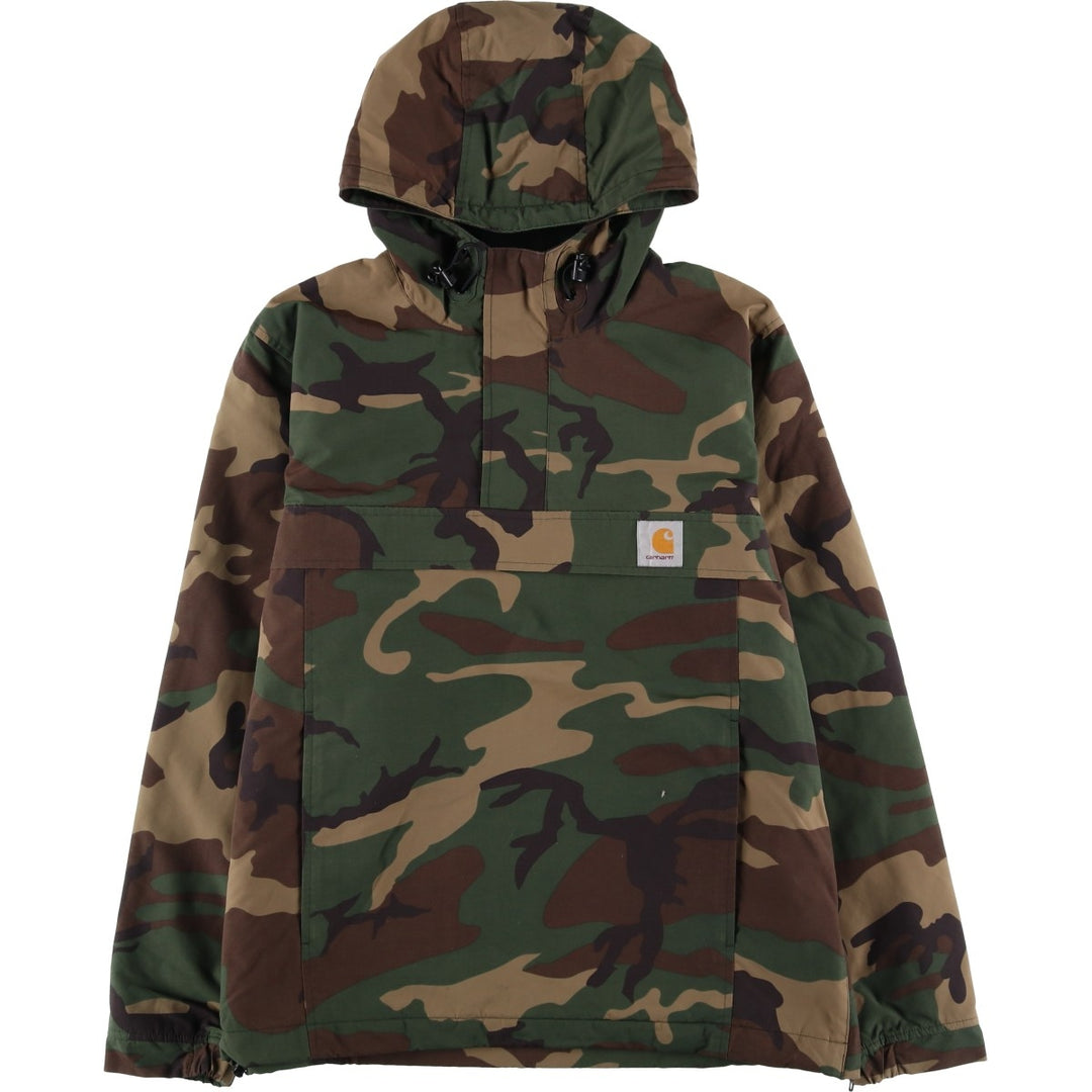 Carhartt NIMBUS PULLOVER Camouflage Pattern Woodland Camo Anorak Parka, Men's Size Medium Nylon Khaki type Vintage Second Hand