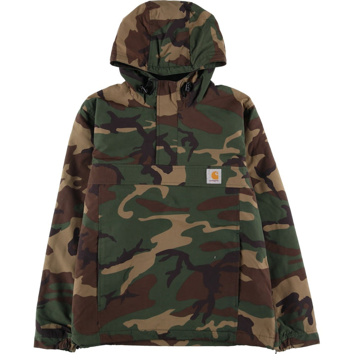 Carhartt NIMBUS PULLOVER Camouflage Pattern Woodland Camo Anorak Parka, Men's Size Medium Nylon Khaki type Vintage Second Hand
