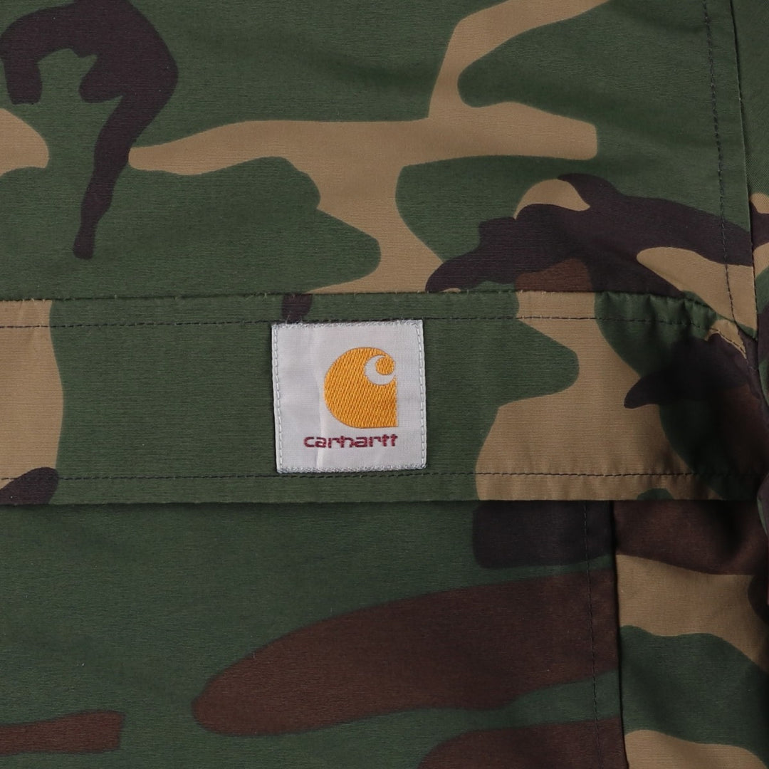 Carhartt NIMBUS PULLOVER Camouflage Pattern Woodland Camo Anorak Parka, Men's Size Medium Nylon Khaki type Vintage Second Hand