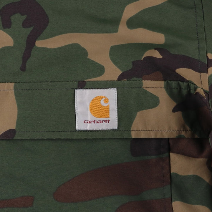Carhartt NIMBUS PULLOVER Camouflage Pattern Woodland Camo Anorak Parka, Men's Size Medium Nylon Khaki type Vintage Second Hand
