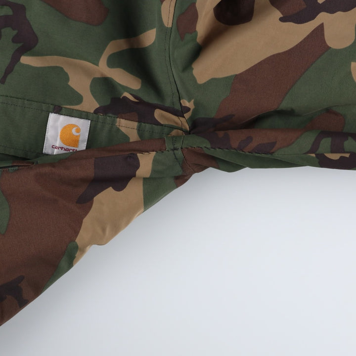 Carhartt NIMBUS PULLOVER Camouflage Pattern Woodland Camo Anorak Parka, Men's Size Medium Nylon Khaki type Vintage Second Hand