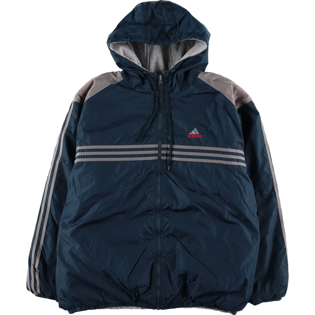 Vintage 80s-90'S adidas reversible back logo padded hoodie/puffer jacket, men's size XL Nylon turquoise blue Vintage Second Hand