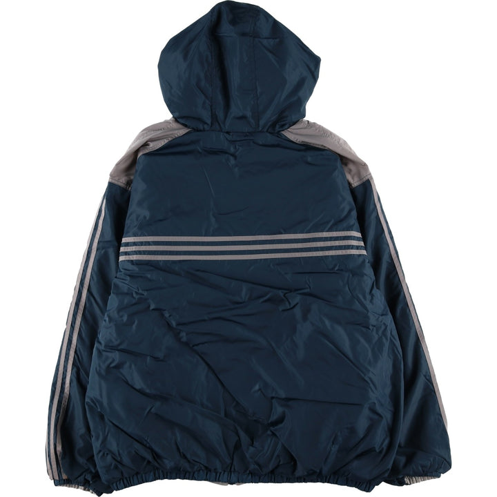 Vintage 80s-90'S adidas reversible back logo padded hoodie/puffer jacket, men's size XL Nylon turquoise blue Vintage Second Hand