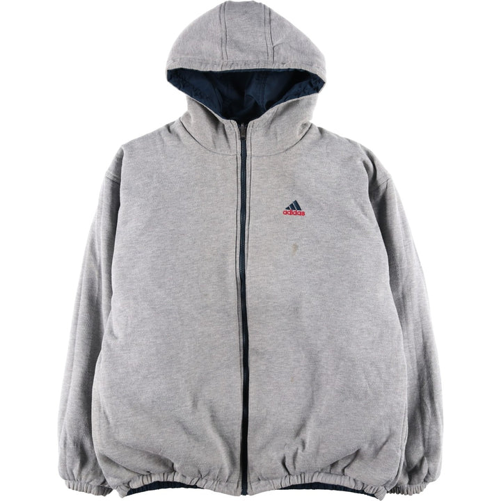 Vintage 80s-90'S adidas reversible back logo padded hoodie/puffer jacket, men's size XL Nylon turquoise blue Vintage Second Hand