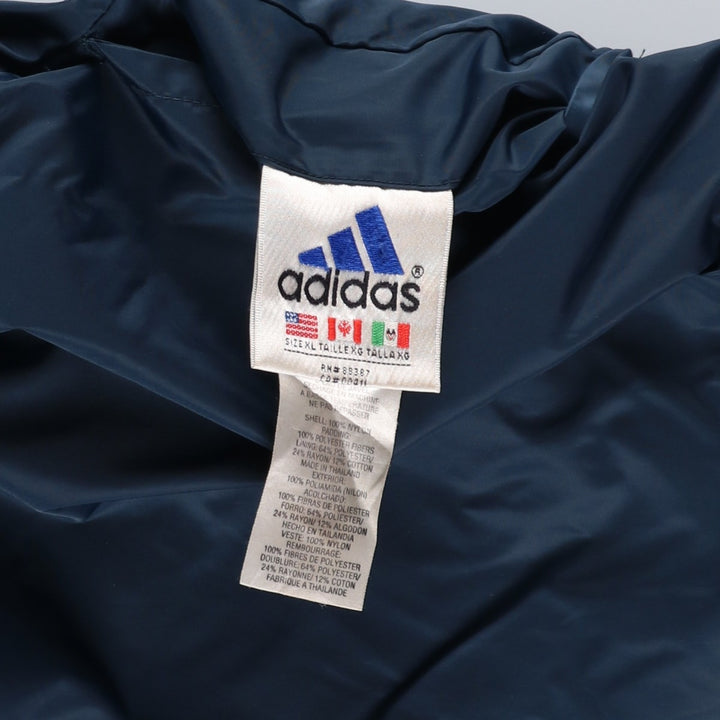 Vintage 80s-90'S adidas reversible back logo padded hoodie/puffer jacket, men's size XL Nylon turquoise blue Vintage Second Hand