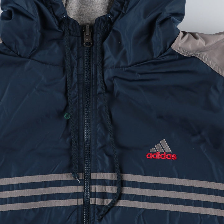 Vintage 80s-90'S adidas reversible back logo padded hoodie/puffer jacket, men's size XL Nylon turquoise blue Vintage Second Hand