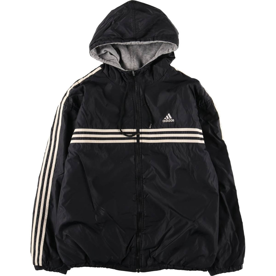 90s-00'S adidas reversible back logo padded hoodie/puffer jacket, men's size M Nylon black type Vintage Second Hand