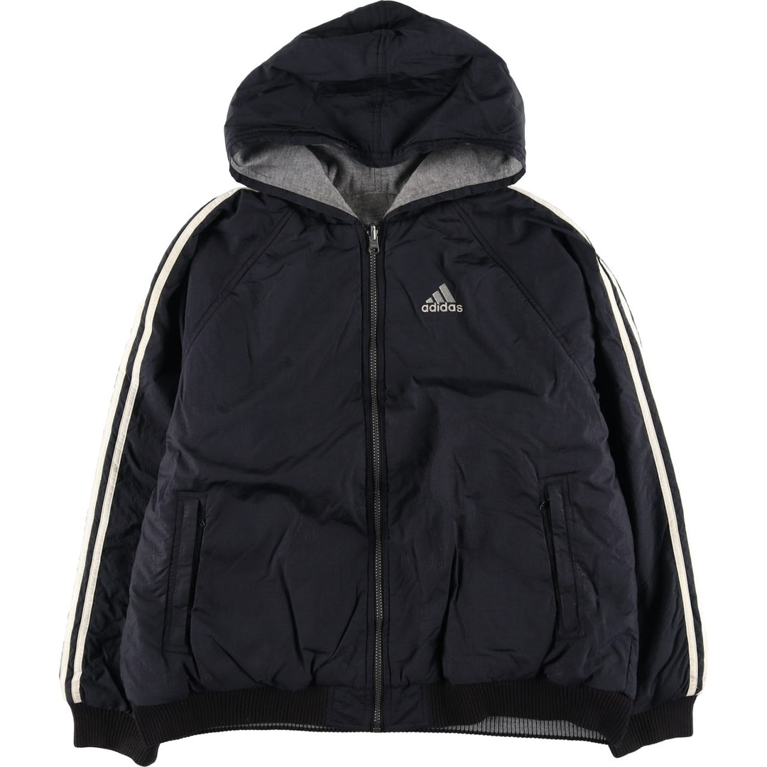 90s-00'S adidas reversible back logo padded hoodie/puffer jacket, men's size L Nylon black type Vintage Second Hand