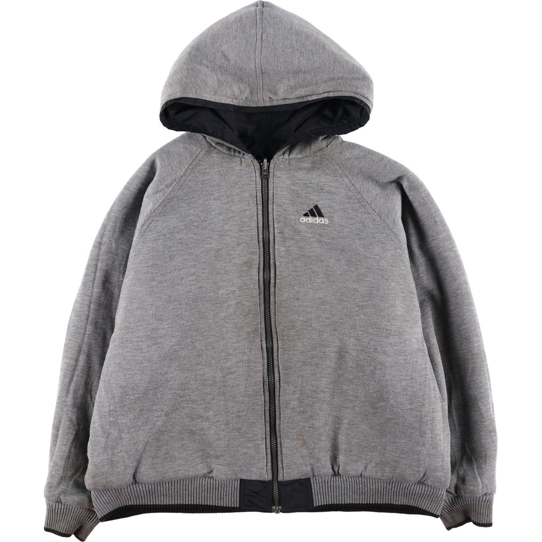 90s-00'S adidas reversible back logo padded hoodie/puffer jacket, men's size L Nylon black type Vintage Second Hand