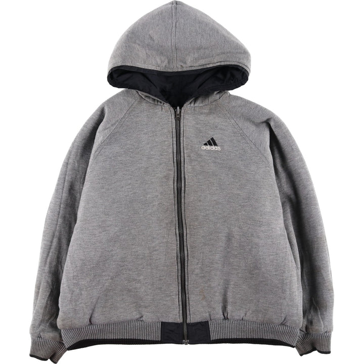 90s-00'S adidas reversible back logo padded hoodie/puffer jacket, men's size L Nylon black type Vintage Second Hand