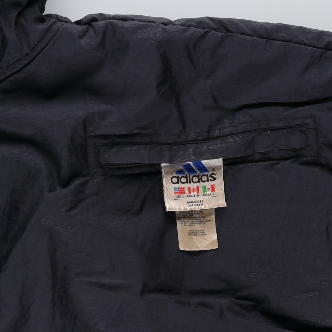 90s-00'S adidas reversible back logo padded hoodie/puffer jacket, men's size L Nylon black type Vintage Second Hand