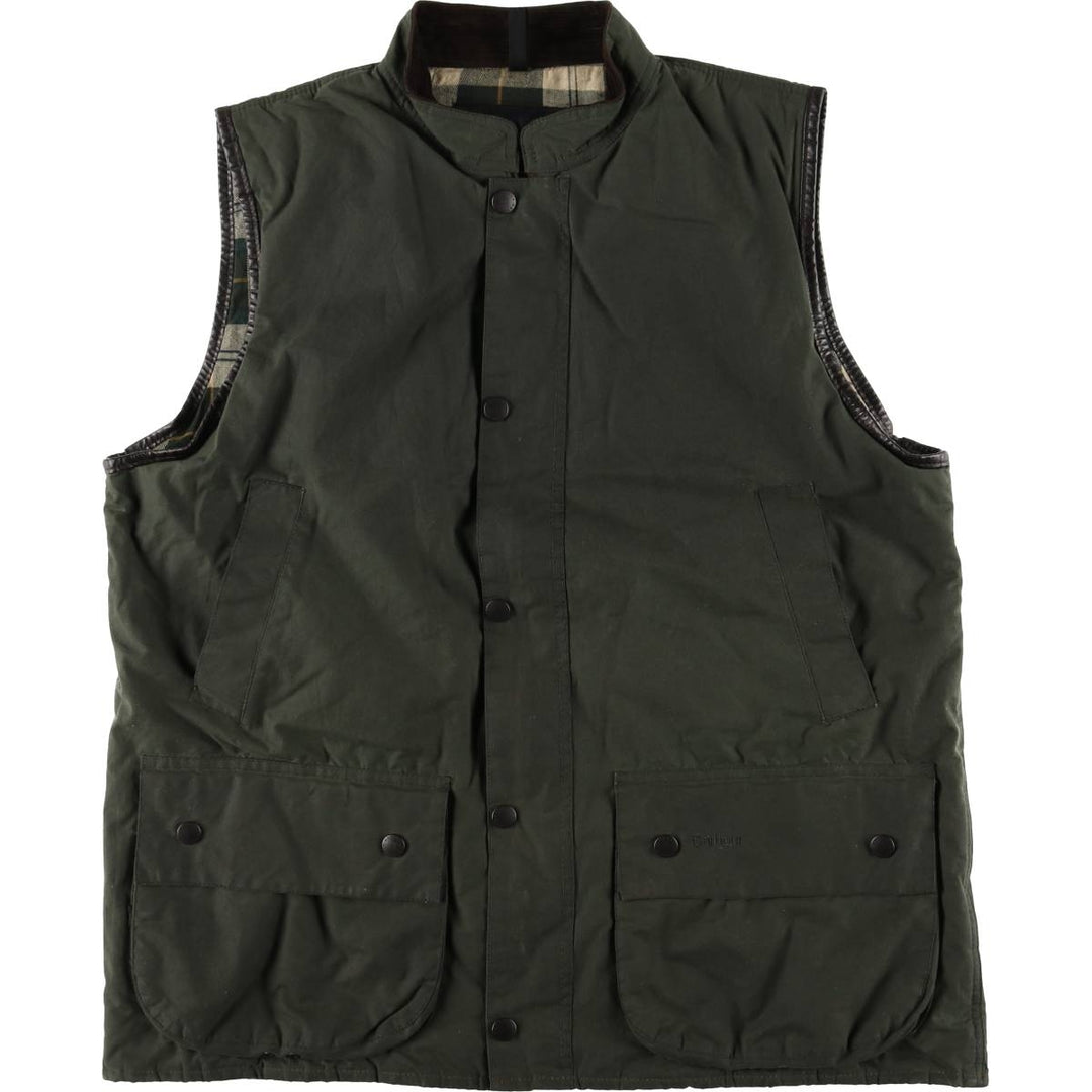 2000'S - Barbour Westmorland Padded 3-Warrant Waxed Cotton Oiled Vest, Made in the UK, Men's XL cotton Khaki type Vintage Second Hand