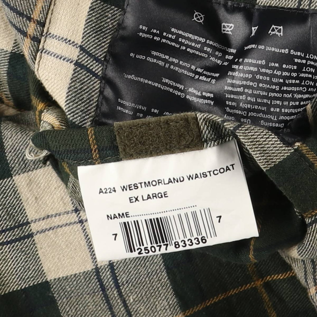2000'S - Barbour Westmorland Padded 3-Warrant Waxed Cotton Oiled Vest, Made in the UK, Men's XL cotton Khaki type Vintage Second Hand