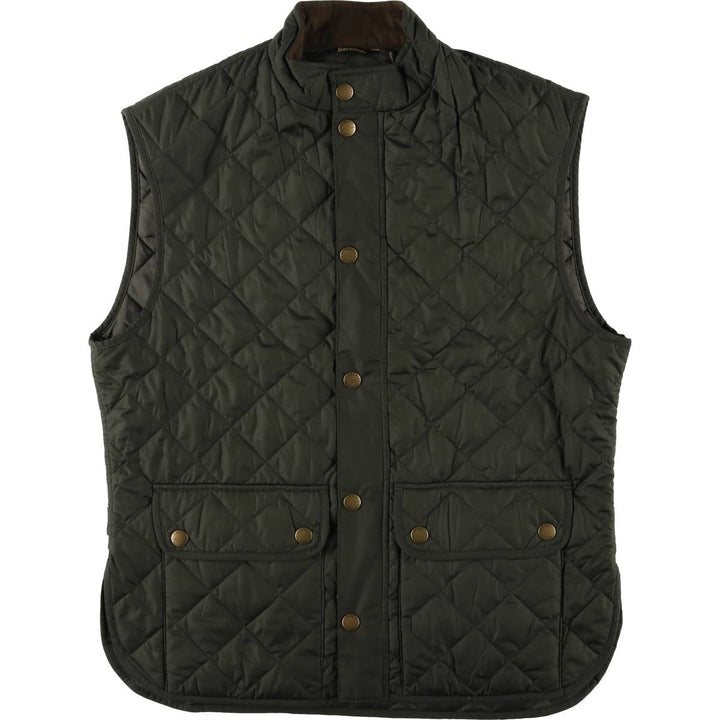 2000s~ Barbour LOWERDALE 3 Warrant Quilted Vest, Men's XL polyester Khaki type Vintage Second Hand
