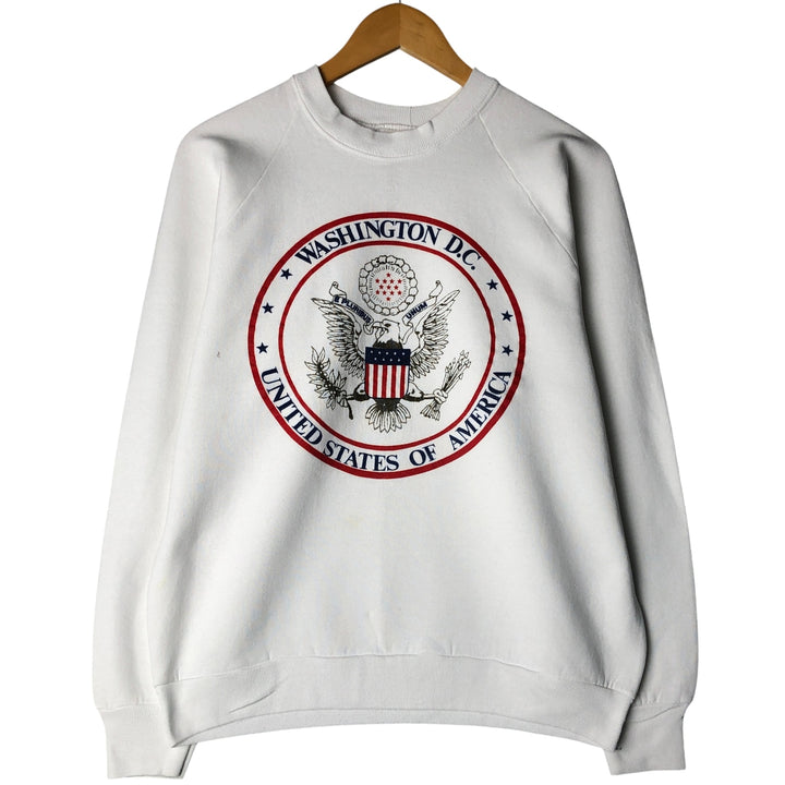 90'S Fruit of the Loom Stars and Stripes Eagle Print Sweatshirt, Made in USA, Men's Size L cotton white type Vintage Second Hand