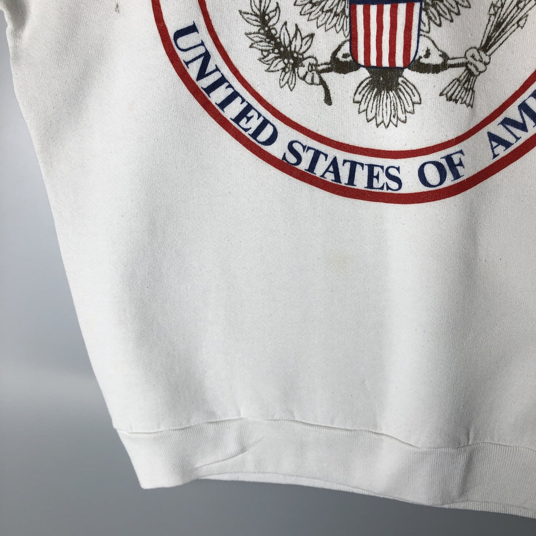 90'S Fruit of the Loom Stars and Stripes Eagle Print Sweatshirt, Made in USA, Men's Size L cotton white type Vintage Second Hand