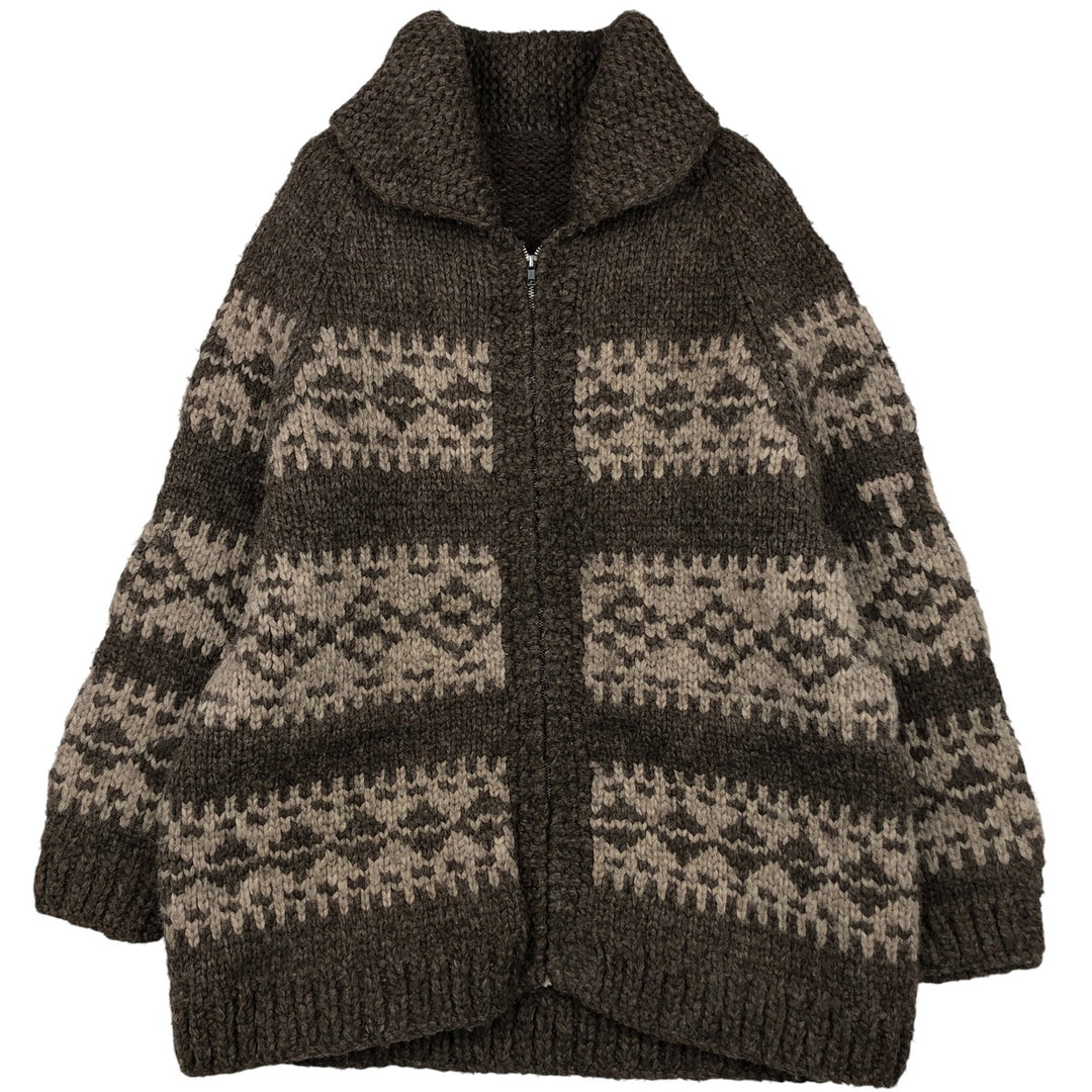 Fair Isle Pattern Cowichan Sweater, Men's XL unclear brown type Vintage Second Hand