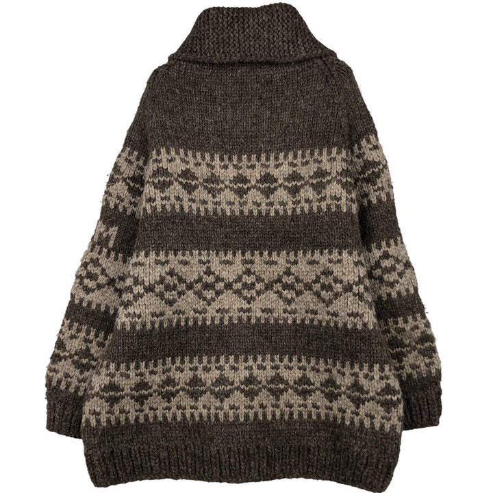 Fair Isle Pattern Cowichan Sweater, Men's XL unclear brown type Vintage Second Hand