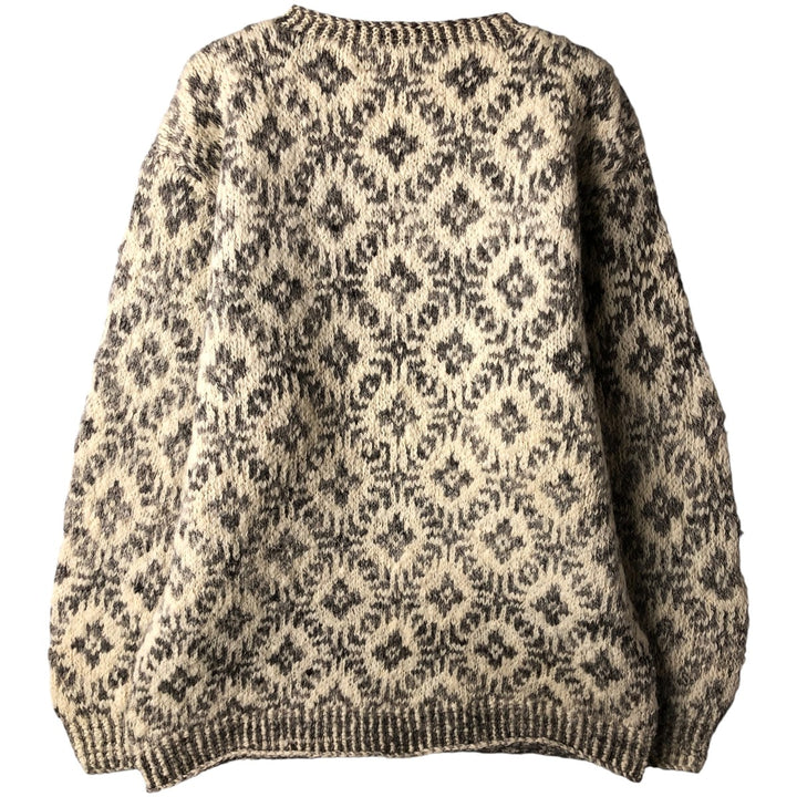 JANE DUNN all-over print wool knit sweater, men's size L unclear Beige type Vintage Second Hand