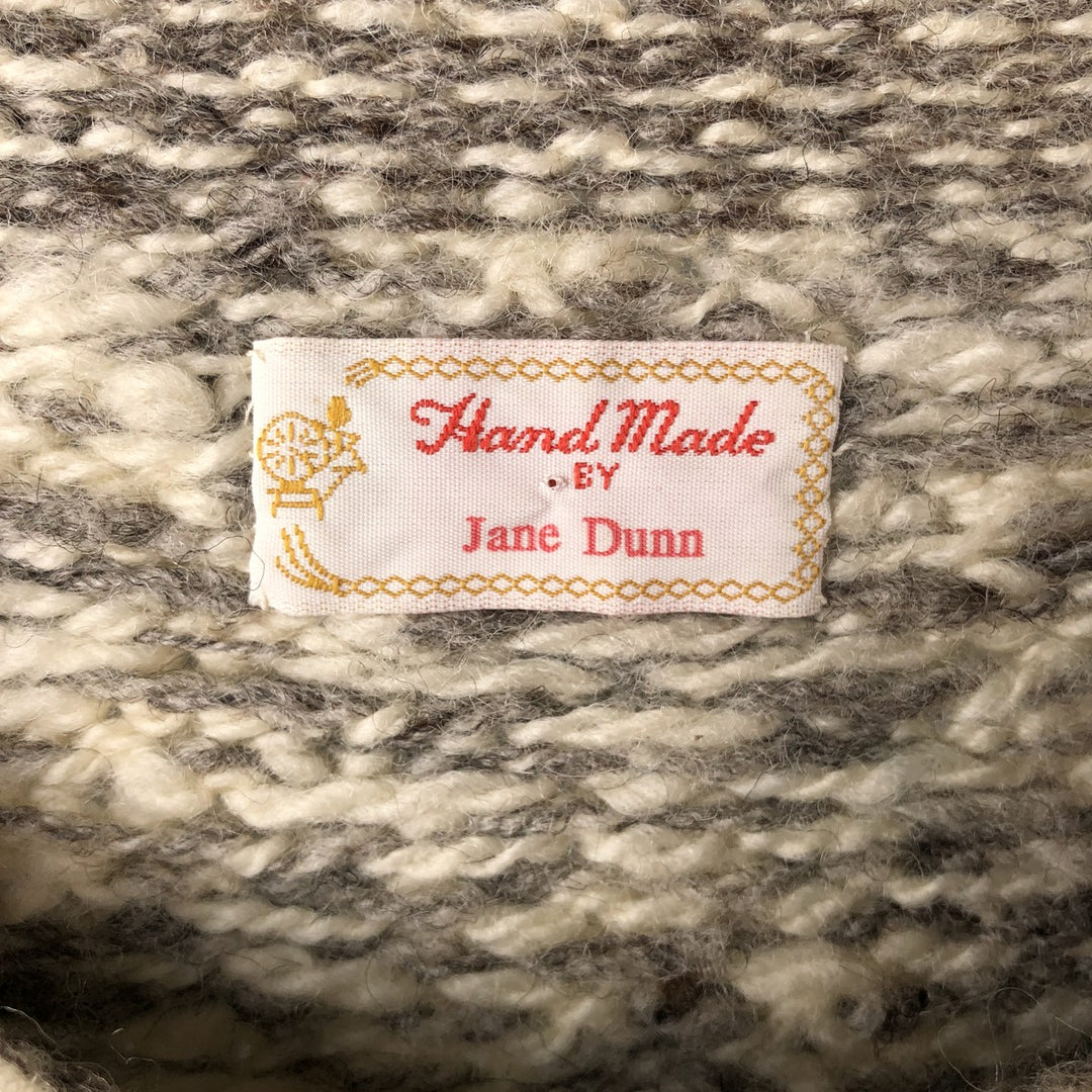 JANE DUNN all-over print wool knit sweater, men's size L unclear Beige type Vintage Second Hand