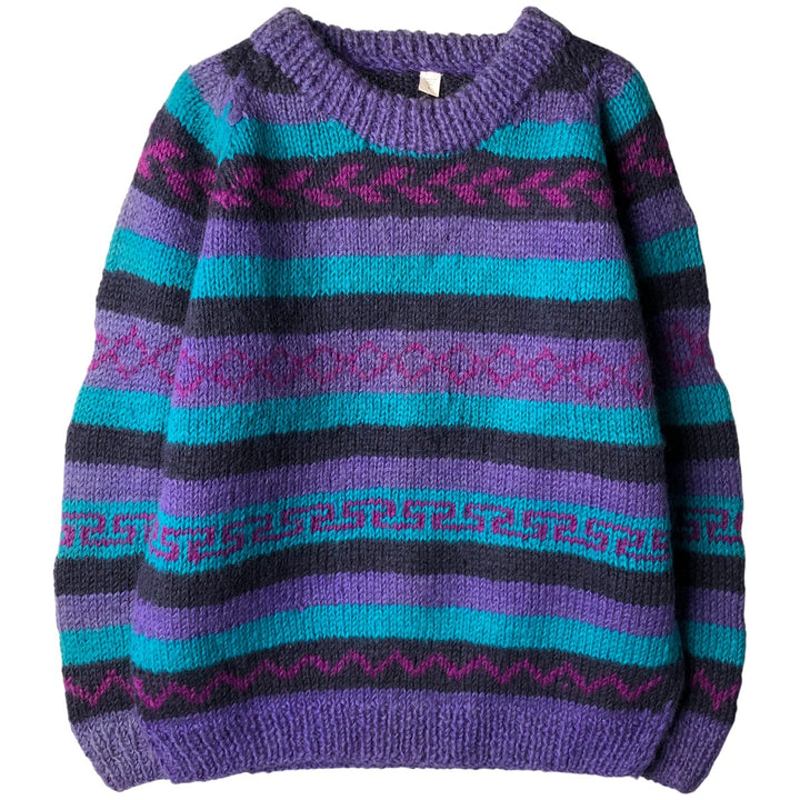 All-over striped wool knit sweater, men's size L wool multicolor Vintage Second Hand