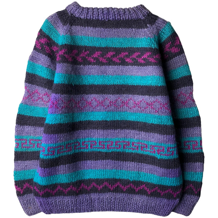 All-over striped wool knit sweater, men's size L wool multicolor Vintage Second Hand
