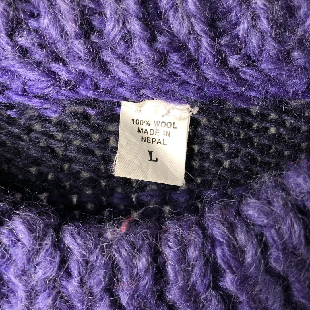 All-over striped wool knit sweater, men's size L wool multicolor Vintage Second Hand