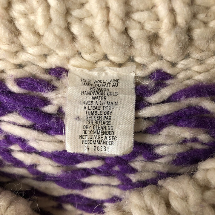 All-over print Ecuadorian knit cardigan, made in Ecuador, men's size XL wool Beige type Vintage Second Hand