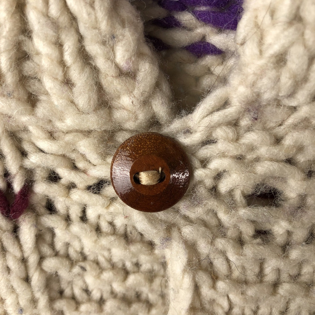 All-over print Ecuadorian knit cardigan, made in Ecuador, men's size XL wool Beige type Vintage Second Hand