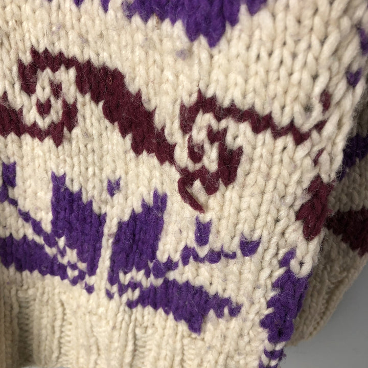 All-over print Ecuadorian knit cardigan, made in Ecuador, men's size XL wool Beige type Vintage Second Hand