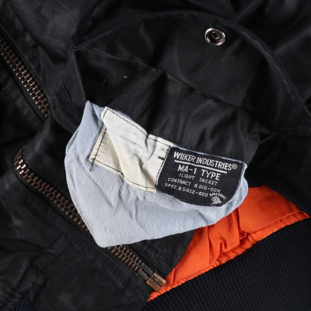 Vintage Wilker Industries MA-1 style padded military flight jacket, men's size M. Nylon black type Vintage Second Hand