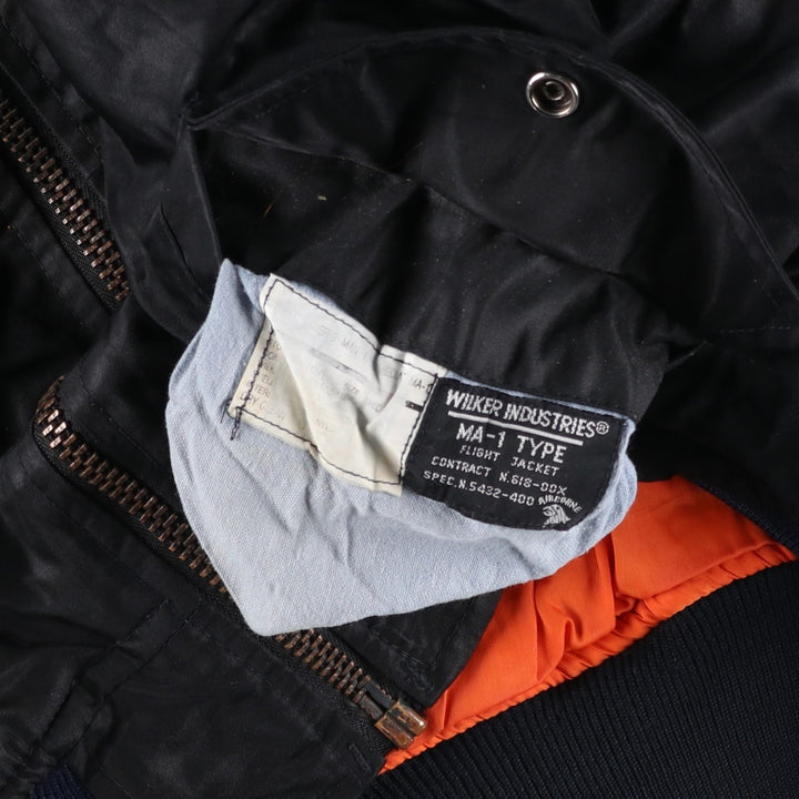 Vintage Wilker Industries MA-1 style padded military flight jacket, men's size M. Nylon black type Vintage Second Hand