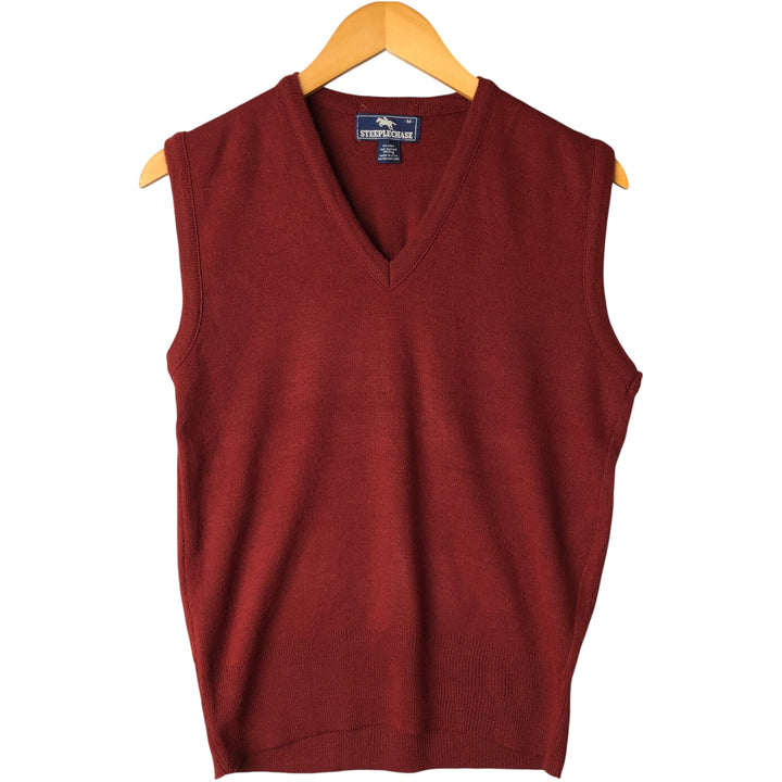 Vintage STEEPLECHASE V-neck acrylic knit vest, made in the USA, size M (men's size). acrylic red type reddish brown Vintage Second Hand