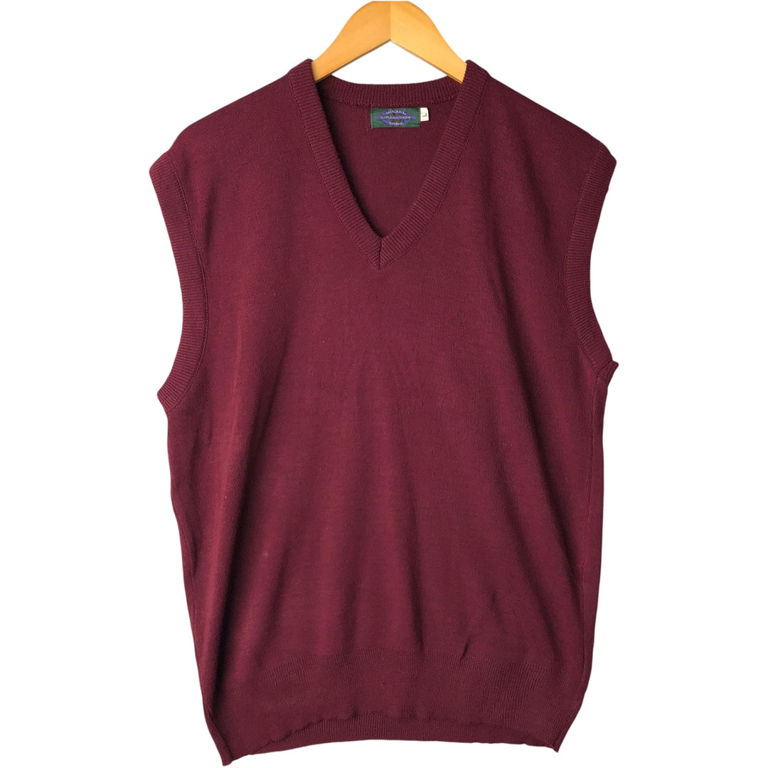 MIKAEL COLLECTION YORK V-Neck Acrylic Knit Vest, Made in USA, Men's Size L acrylic burgundy type Vintage Second Hand