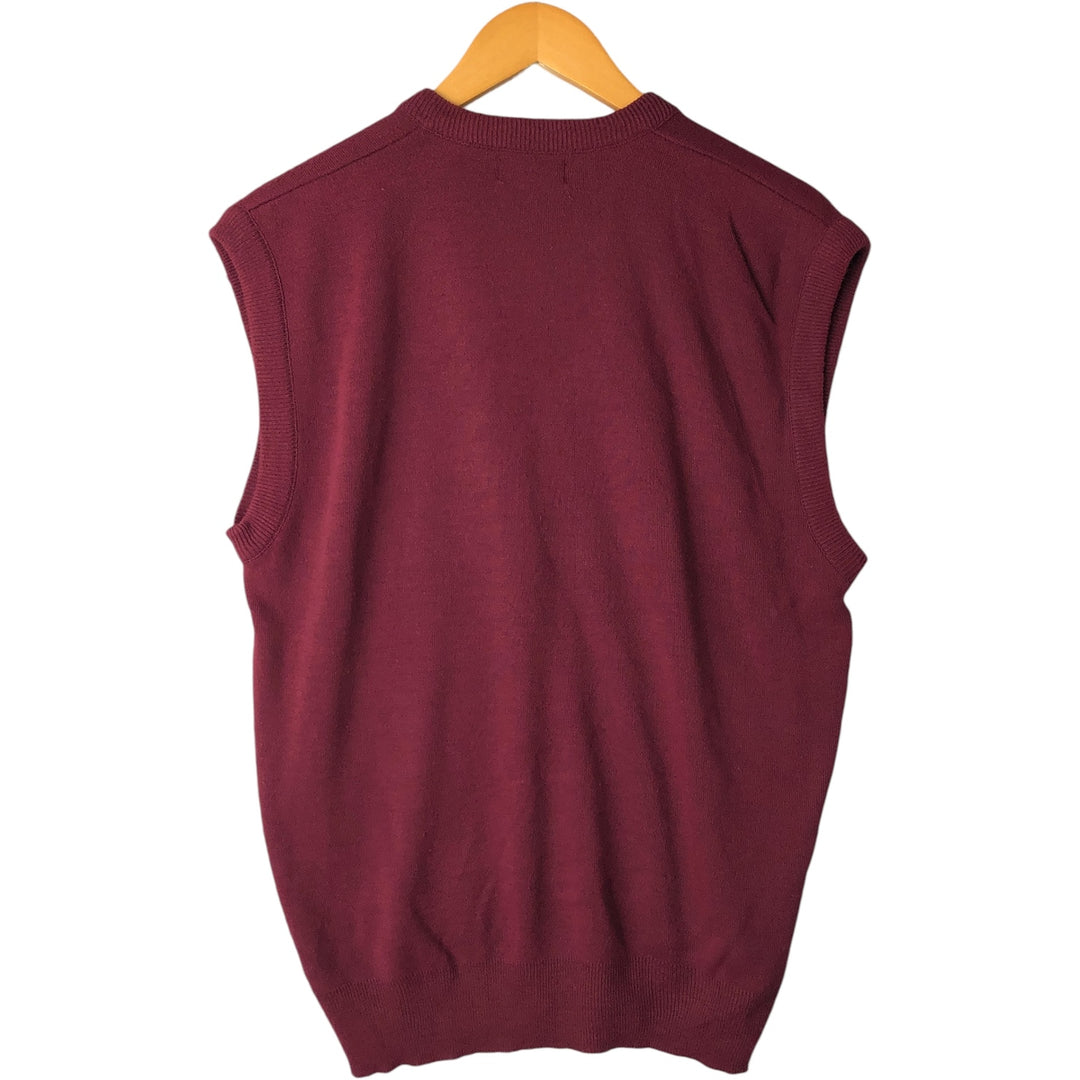 MIKAEL COLLECTION YORK V-Neck Acrylic Knit Vest, Made in USA, Men's Size L acrylic burgundy type Vintage Second Hand