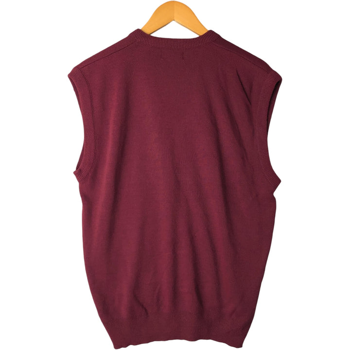 MIKAEL COLLECTION YORK V-Neck Acrylic Knit Vest, Made in USA, Men's Size L acrylic burgundy type Vintage Second Hand